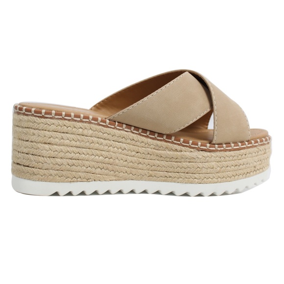 Blond Criss Cross Espadrille Slip On Wedge - Picture 3 of 5